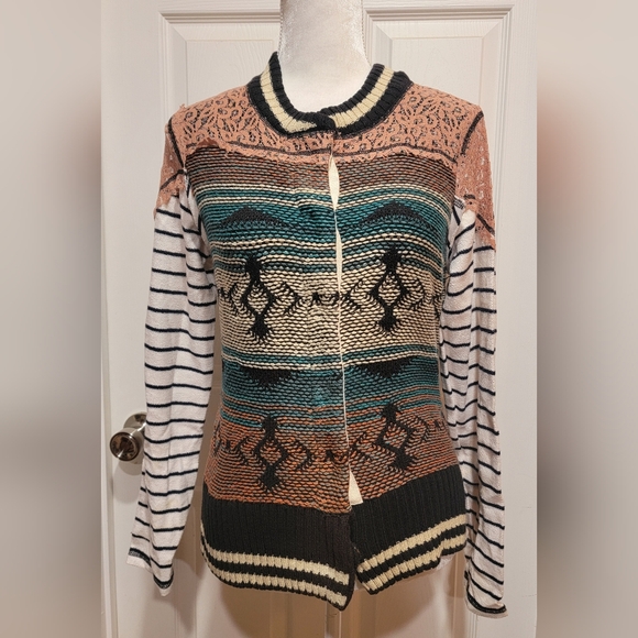 BKE Boho Southwestern Crochet Sweater Jacket Cardigan Size Medium - Picture 5 of 14